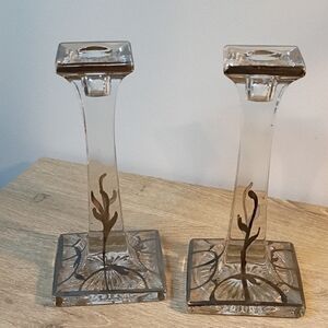 Vintage Golden Crown Crystal And Sterling Silver Overlay Candle Stick Holders